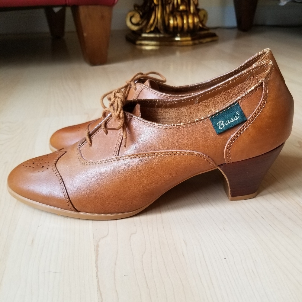 Vintage Oxford Style Heels, Bass Brown Leather